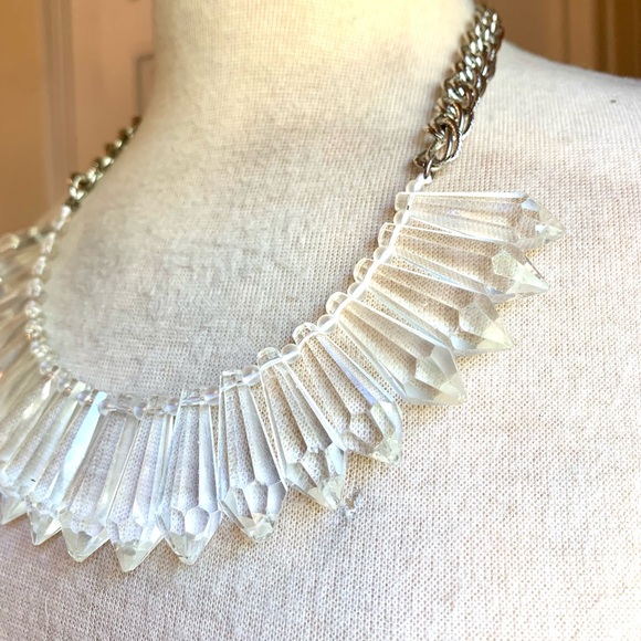 Sweet Olive Faceted Rock Crystal Bib Necklace on Silver Chain - Picture 4 of 6